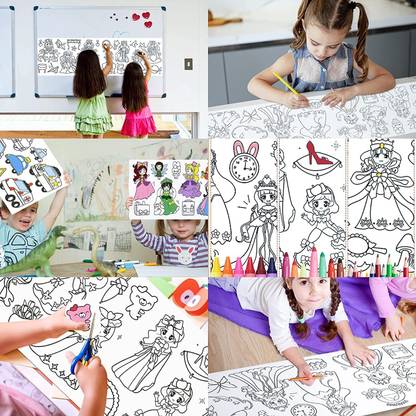 KolorFish Coloring Re-Stick Drawing Paper Roll for Kids, 118X12 Inch Large (Princess) Sketch Pad