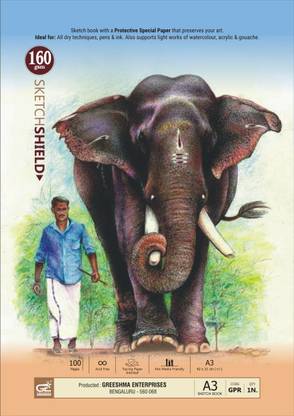 Greeshma A3 Artist Drawing Book - 100 Pages wiro Bound Sketch Pad