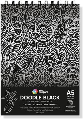 Zen Sangam Express your Mind Doodle Black Paper Sketchbook Drawing Note, A5 (Landscape) - 120GSM - 50 Sheets (100 Pages) - Wiro Spiral Black paper sketch book Sketch Pad