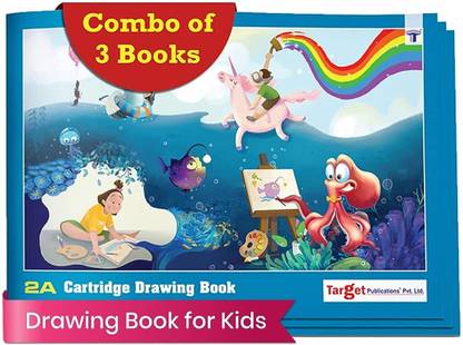 Target Publications Drawing Book for Kids | Sketchbook | 2A Size 34 Pages |24.13x17.15cm | Set of 3 Sketch Pad