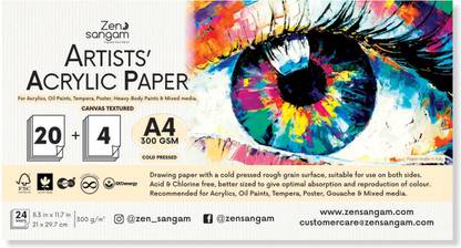 Zen Sangam Express your Mind Artists’ - A4 Acrylic Papers - 300 GSM - Cold Pressed - (24 Sheets) Sketch Pad