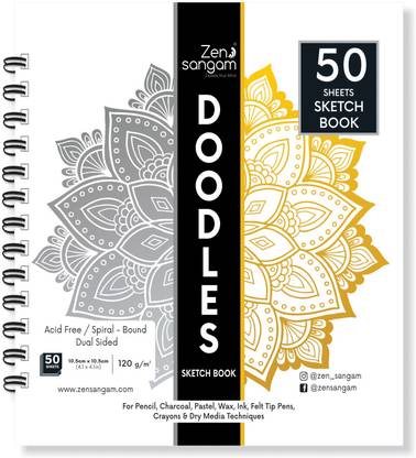 Zen Sangam Express your Mind Artists' Square Doodle Sketch Pad Drawing Notebook, 50 Sheets - 120 GSM, Spiral-Bound Sketchpad for Beginners, Acid Free Paper for Doodling, Drawing and Sketch Pad
