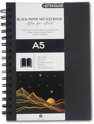 નોટ હાઉસ A5 Sketchbook Spiral-bound Acid- Free Artbook 200 GSM (Black Sheets,14x21 cm) સ્કેચ પેડ