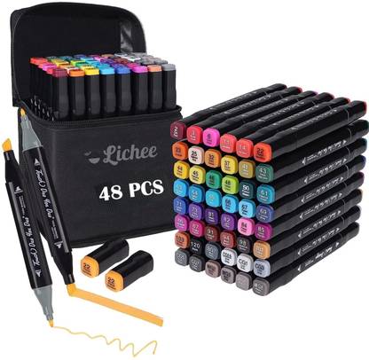 LICHEE 48 SKETCH PEN 6MM Board Chisel Tip Nib and 1MM Fine Chisel Tip Nib Nib Sketch Pens