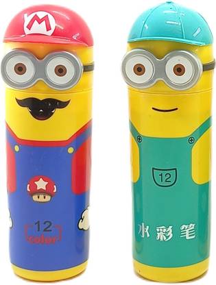 ShubhKraft Return Gift For Kids In Bulk Minion Pencil Box Having Sketch Pen Stationary Kit Superfine Nib Sketch Pens