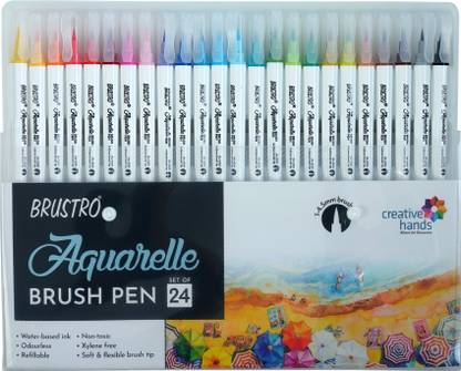 BRuSTRO Aquarelle Brush Pen, Set of 24, Soft and Flexible Brush Nib Sketch Pen