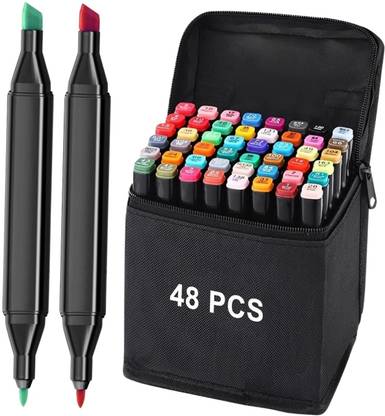 CARINSTA Dual Tip Art Markers-48 CI703 48 PCS Bullet and Calligraphy Alcohol Ink Marker Nib Sketch Pens