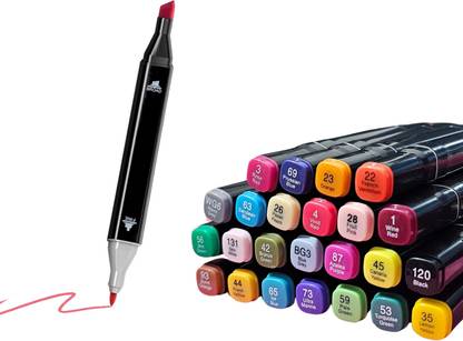 KOTHIA Dual Tip Art Markers-24 K 595 24 PCS Bullet and Calligraphy Alcohol Ink Marker Nib Sketch Pens