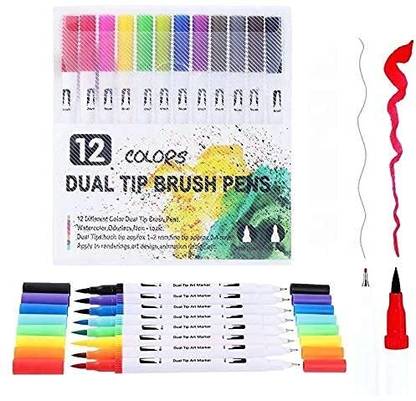 Qunex care Dual Tip Brush Marker Pen, Colored Pen Fine Art Marker & Brush Highlighter Pen superfine Nib Sketch Pens  with Washable Ink
