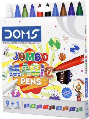 DOMS Jumbo Magic Colour 9 Pens + 1 Colour Changing Superfine Nib Sketch Pens  with Washable Ink