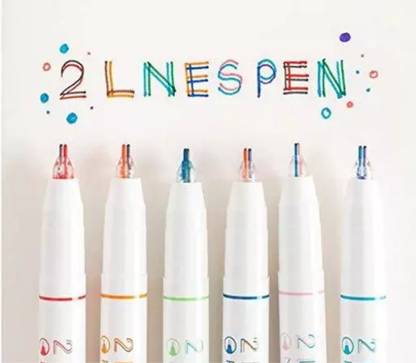 Extraposh Two Line Drawing Pens, Draw Two Lines Simultaneously Pack of 6 CONE Nib Sketch Pen