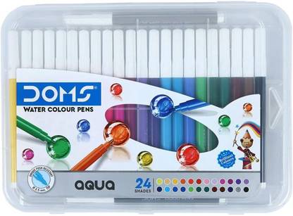 DOMS Aqua 24 Shades Watercolour Sketch Pen Set | Safe For Kids |Sketching | Pack of 1 Round Nib Nib Sketch Pen