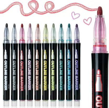 Little Cub Stylish Double Glitter Writing and Calligraphy Pen For birthday gift DIY Crafts Magical Outline Marker Nib Sketch Pens