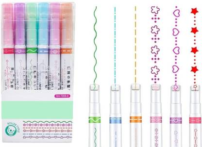 FRENYEAR 6 Multicolor Highlighter Line Mark Drawing Line Notebook Border Linear Roller Pen Nib Sketch Pens