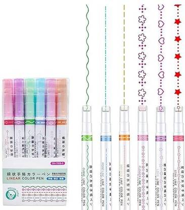 Sivka Designer Linear Roller Curve Highlighter Pens Set Acid free and non-toxic,ink doesn’t smear, fade, or skip, no harm to health. Nib Sketch Pens  with Washable Ink