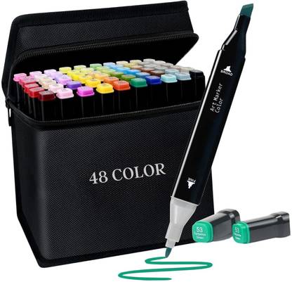 CARINSTA Dual Tip Art Markers-48 CI186 48 PCS Bullet and Calligraphy Alcohol Ink Marker Nib Sketch Pens