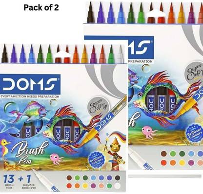 DOMS DOMS High Quality Brush Pens 14 Shades pack of 1 (13 diverse + 1 blender pen) Excellent colour laydown Nib Sketch Pens