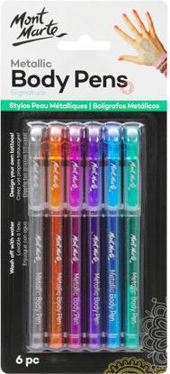Mont Marte Mettalic Body Art Markers Pen For tattoos and shimmering designs Medium Nib Sketch Pen  with Washable Ink
