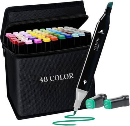 CARINSTA Dual Tip Art Markers-48 CI023 48 PCS Bullet and Calligraphy Alcohol Ink Marker Nib Sketch Pens