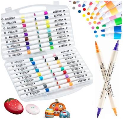 SSAppliances Dual Tip Acrylic Marker Fineline Color Pens Set Best Gift for Kids Suitable for Wood, Canvas, Stone, Rock Painting, Glass, Ceramic Nib Sketch Pens  with Washable Ink
