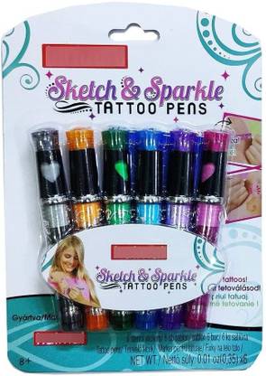 Sannu Sketch and Sparkle Tattoo Pens Activity toy Set with Stencils for kids Curved Nib Sketch Pens