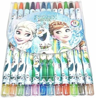 Sannu Frozen Cartoon Themed Twistable Rolling Crayons for Kids (Set of 12)
