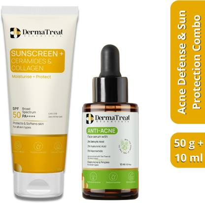 DermaTreat Essentials Acne Defense Duo – Anti Acne Serum 10ml + SPF 50 Sunscreen 50g Pimple Care & Sun Protection | Travel-Friendly Skincare (Set of 2)