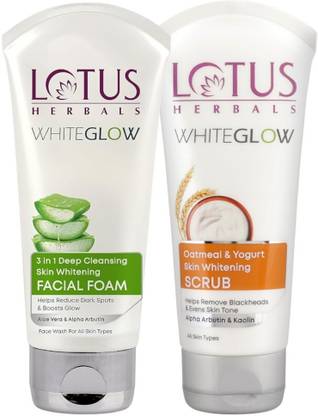 LOTUS WHITEGLOW 3 in 1 Deep Cleansing Facial Foam_ 100gm And WHITEGLOW Oatmeal & Yogurt Skin Whitening Scrub _100gm