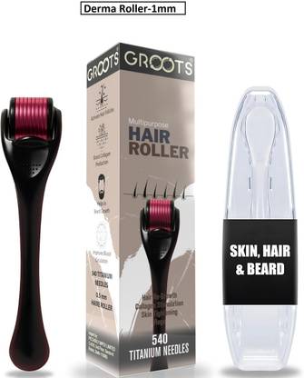 Groots Derma Roller 1 mm, with 540 Titanium Needles For Scalp, Face and Beard