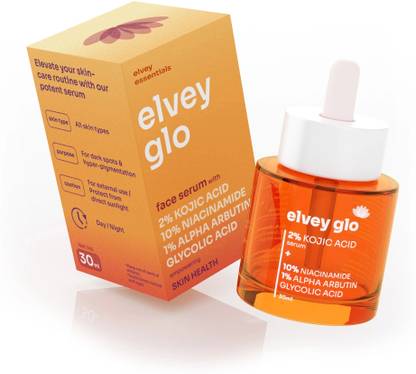 Elvey Essentials Glo Face Serum with 2% Kojic Acid for Dark Spot Reduction, Brightening & Glow
