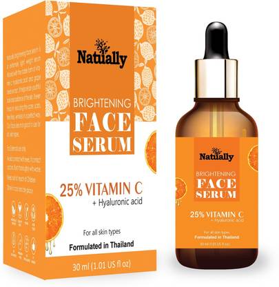 Natually Vitamin-C Face Serum with Hyaluronic Acid and Grape Seed Extract - Anti aging, Dark circles, Sun Damage Control