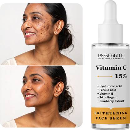 RoseBrite Smooth & Firm Face Serum – With Vitamin C, Ferulic Acid, Hyaluronic Acid & Vitamin E for Supple, Glowing Skin
