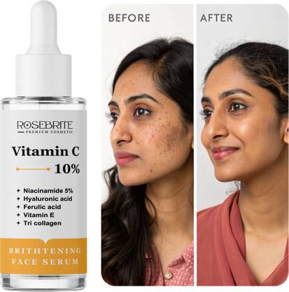 RoseBrite Vitamin C Face Serum – Niacinamide, Hyaluronic Acid, Ferulic Acid, Vitamin E & Tri Collagen for Dark Spots, Wrinkles, Firmness & Skin Clarity
