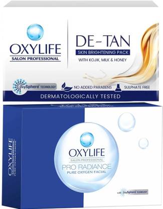 Oxylife De-Tan Skin Brightening Pack + Pro Radiance Oxygen Facial Kit | Bridal Glow | Paraben & Sulphate Free
