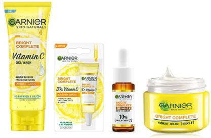 Garnier Bright Complete Vitamin C Day Face Serum 7ml + Vitamin C Over Night Face Serum 15ml + Yoghurt Night Cream 18g + Vitamin C Gel Face Wash 50g