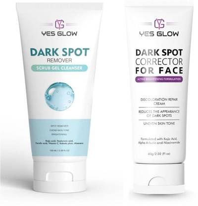 YES GLOW Dark Spot Remover Scrub Gel Cleanser (100 ml) & Dark Spot Corrector Face Cream (60 g) Combo Pack