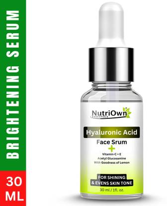 NutriOwn Hyaluronic Acid Face Serum with Vitamin C & E, Acetyl Glucosamine & Lemon | Deep Hydration & Brightening