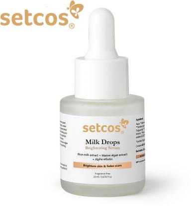 SETCOS Setcos Milk Drops Brightening Serum Formulated With Rice Milk Extract, Marine Algae Extract, Alpha Arbutin, Fades Scars, Brightens Skin & Even Skin Tone For All Skin Type (20 ml)