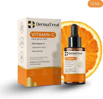 DermaTreat Essentials 10% Vitamin C Face Serum with Niacinamide & Hyaluronic Acid | Reduces Dark Spots & Treats Pigmentation | For Glowing Skin