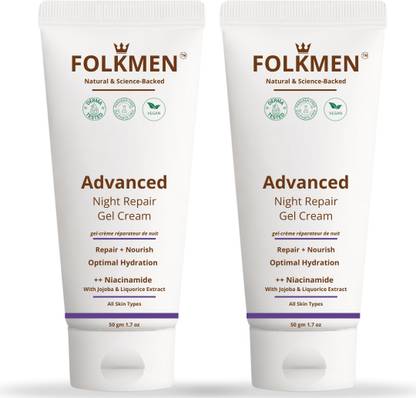 FolkMen Advanced Night Repair Gel Cream For All Skin Types With Niacinamide, Liquorice Extract & Jojoba|Recharge, Repair & Rejuvenate |For Men