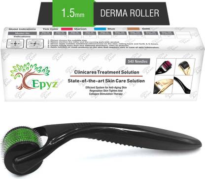 Epyz New Model Derma Roller Cosmetic Micro Needling Instrument with 540 Needles for Acne, Skin, Hair Loss, With Free Storage Case [ Green , 1.5mm ]