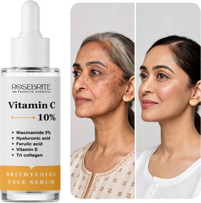 RoseBrite Daily Glow Vitamin C Serum – With Hyaluronic Acid, Ferulic Acid, Niacinamide, Vitamin E & Tri Collagen for Hydrated, Plump, Bright Skin
