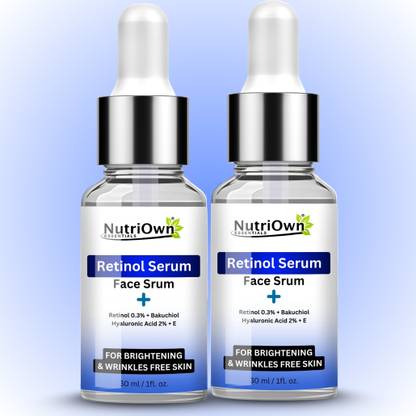 NutriOwn Retinol Face Serum with 0.3% Retinol, Bakuchiol & Hyaluronic Acid | Anti-Aging, Brightening & Wrinkle-Free Skin Pack of 2
