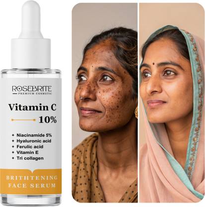 RoseBrite Glow-Enhancing Serum – Vitamin C, Niacinamide, Tri Collagen, HA, Ferulic Acid & Vitamin E for Skin Brightening, Firmness & Hydration