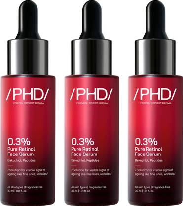 Proven Honest Derma /PHD/ 0.3% Pure Retinol Serum with Bakuchiol, Peptides & Hyaluronic Acid (Pack of 3)