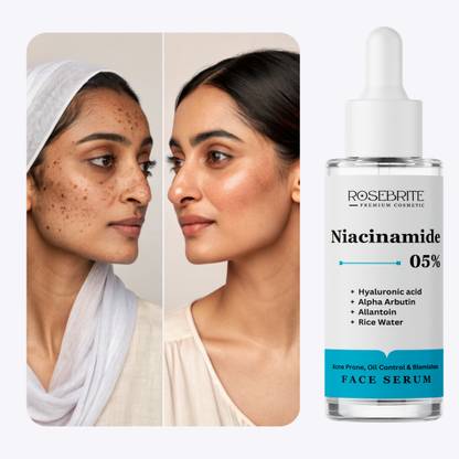 RoseBrite Blemish-Fighting Face Serum with Niacinamide 5%, Alpha Arbutin & Hyaluronic Acid for Soft, Smooth and Youthful Skin