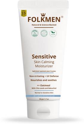 FolkMen Sensitive Skin-Calming Moisturizer For Dry to Normal,Sensitive Skin|Oatmeal, Bakuchiol & Chia|SPF 15 PA+++|Non-greasy,Won’t Clog Pores |Dermatologically Tested|For Men