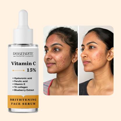 RoseBrite Vitamin C Face Serum with Hyaluronic Acid & Ferulic Acid – Fights Dullness, Fine Lines & Uneven Skin Tone Gently