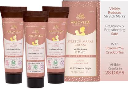 Areoveda Stretch Mark Cream | Visible Results in 28 Days | Works On Old & New Marks | Lab Tested, Ecocert Certified, & EWG Verified (Pack of 3)