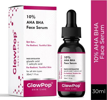 GlowPop 10% AHA BHA Serum Exfoliator with Hyaluronic acid for Even Tone & Texture
